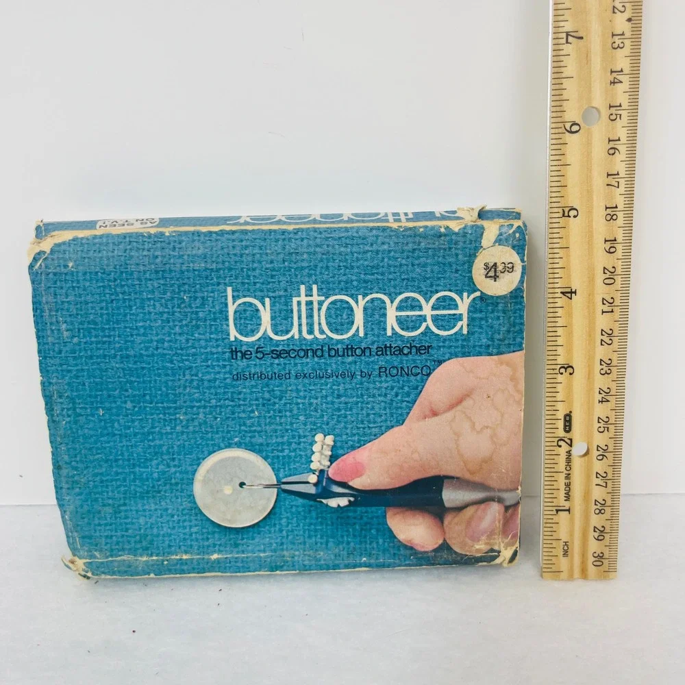 Ronco Buttoneer Button Attacher Tool Blue Vintage As Seen On TV Fair Condition